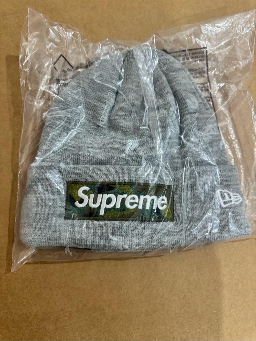 Supreme Gray Beanie with Camo Box Logo Patch